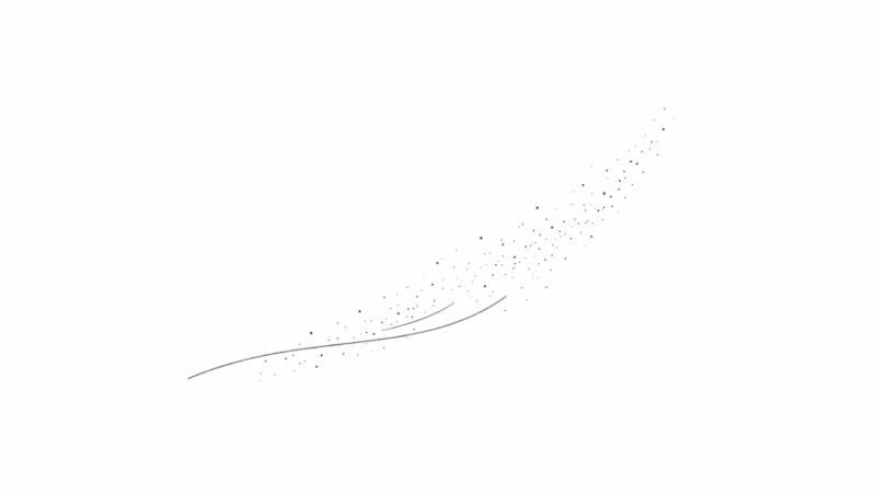 A minimalist illustration evokes scattering ashes, with a thin, curved black line and small black dots that spread out and fade toward the upper right corner on a white background.